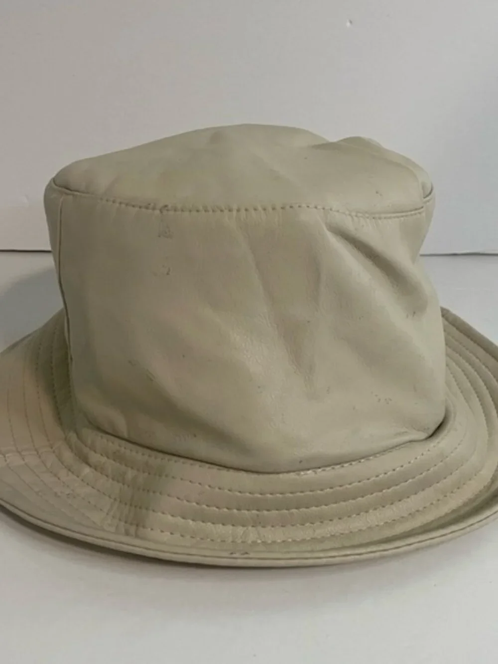 David and Young Beige Vegan Faux Leather Bucket  Hat